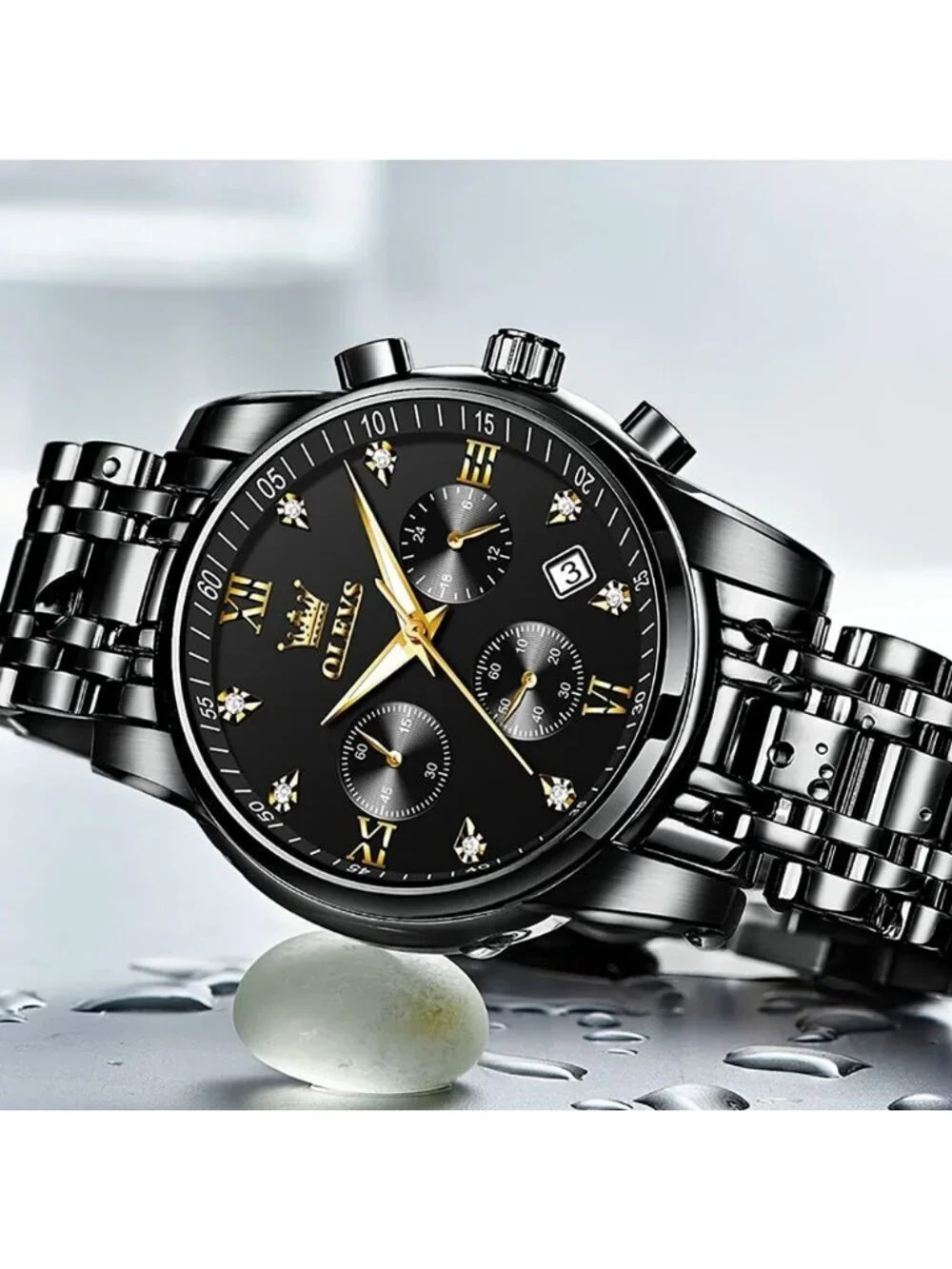 Olevs Men's All Black Multifunction Waterproof Luminous Chronograph Wrist Watch